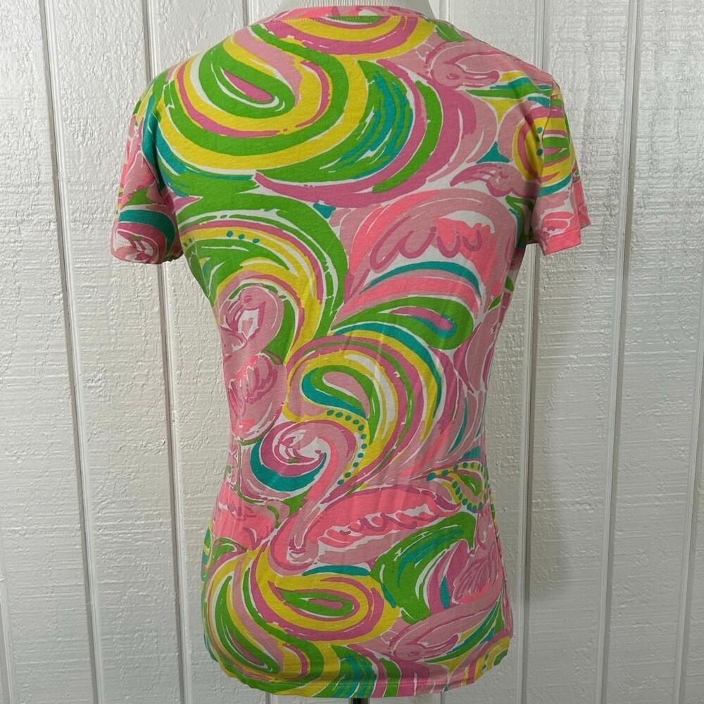 Lilly Pulitzer Pink Print V Neck Tee XXS Preppy Coastal Summer Top - Picture 3 of 5